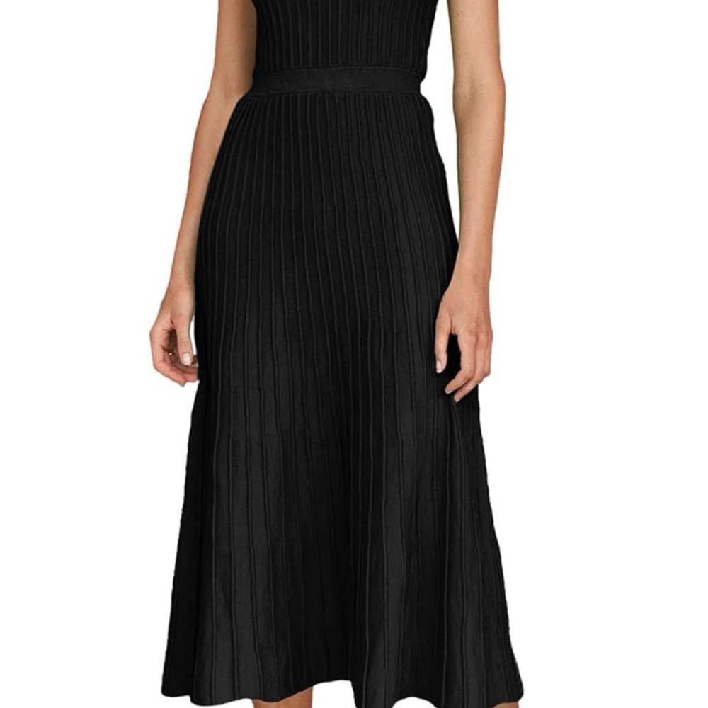 Sleek Black Ribbed Knit Midi Dress